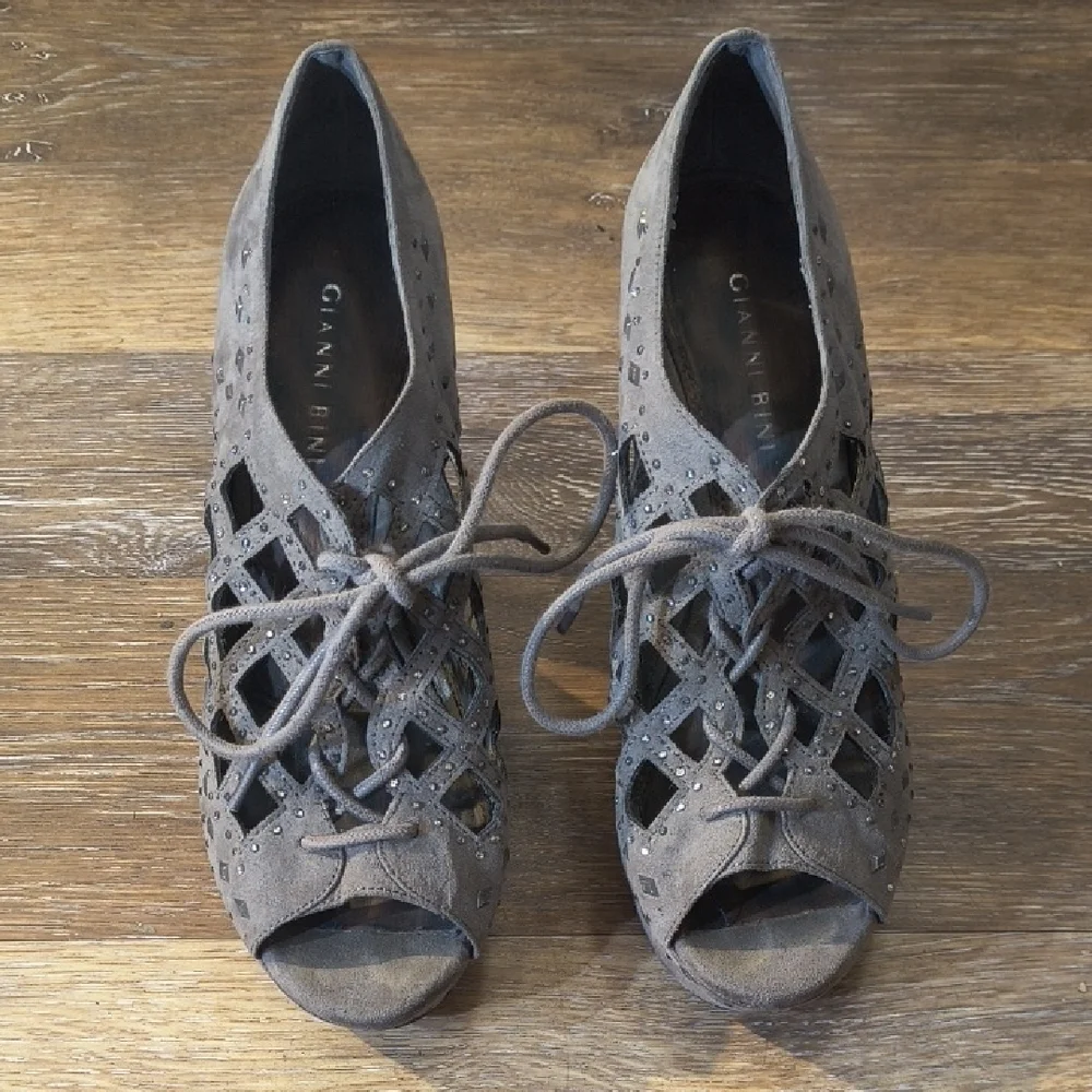 Gianni Bini Charcoal Lace Up Wedges